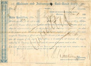 Madison and Indianapolis Railroad - Stock Certificate